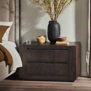 Abaso Nightstand – Ebony Rustic Wormwood Oak