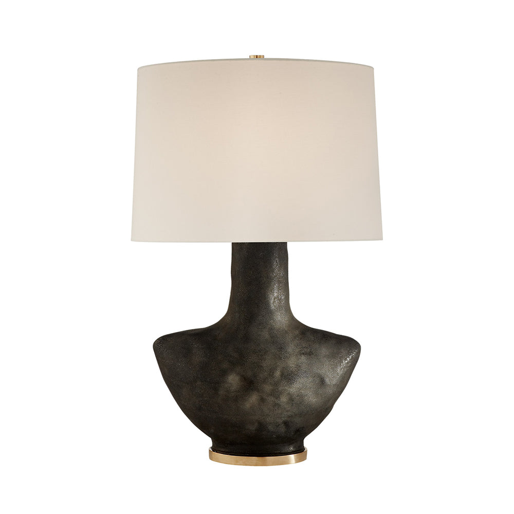 28 inch 75.00 watt Stained Black Metallic Porcelain Table Lamp Portable Light in Linen