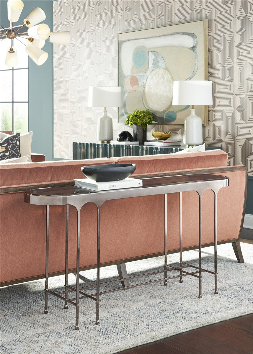 7007S
Calliope Console
Polished Cocoa Metal / Bronze Glass (Stocked)